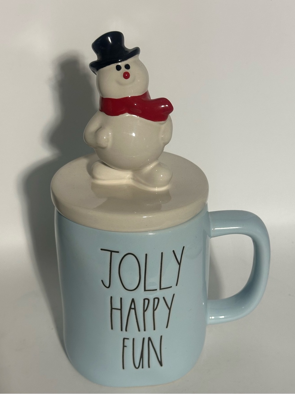 Holiday frosty Snowman Ceramic Mug with Lid - Rae Dunn